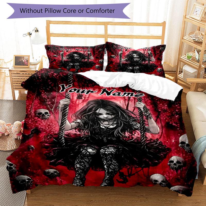 3PC Custom Name Gothic Fantasy Bedding Set Printed Bedding Set Duvet Cover Closure Includes 1 Duvet Cover & 2 Pillowcases for All Seasons Bedroom