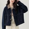 2025 A/W Hong Kong Style Plaid Patchwork Lapel Denim Short Jacket for Women - Trendy Petite Top
