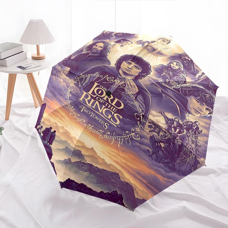 1pc The Lord of the Rings Two Towers Automatic Folding Umbrella - Compact 8-Rib Design, Durable Plastic & Iron1232L