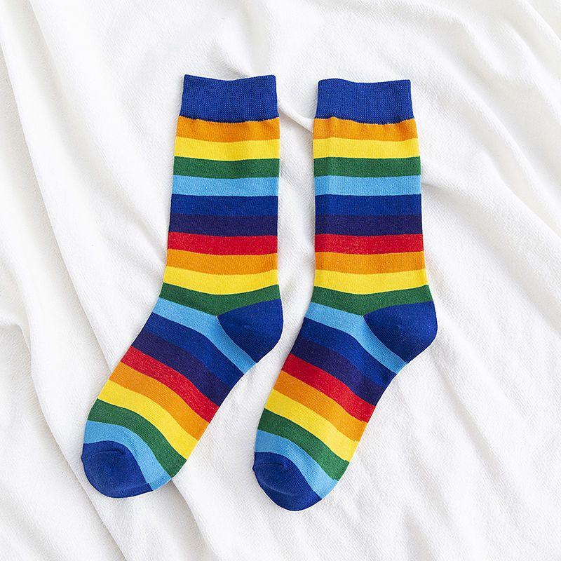 Female Spring and Autumn All Match Rainbow Stripe Student Tube Socks
