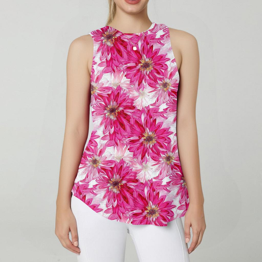 Damenmode Lässige ärmellose Weste Vintage Print Rundhalsausschnitt Ärmelloses Top