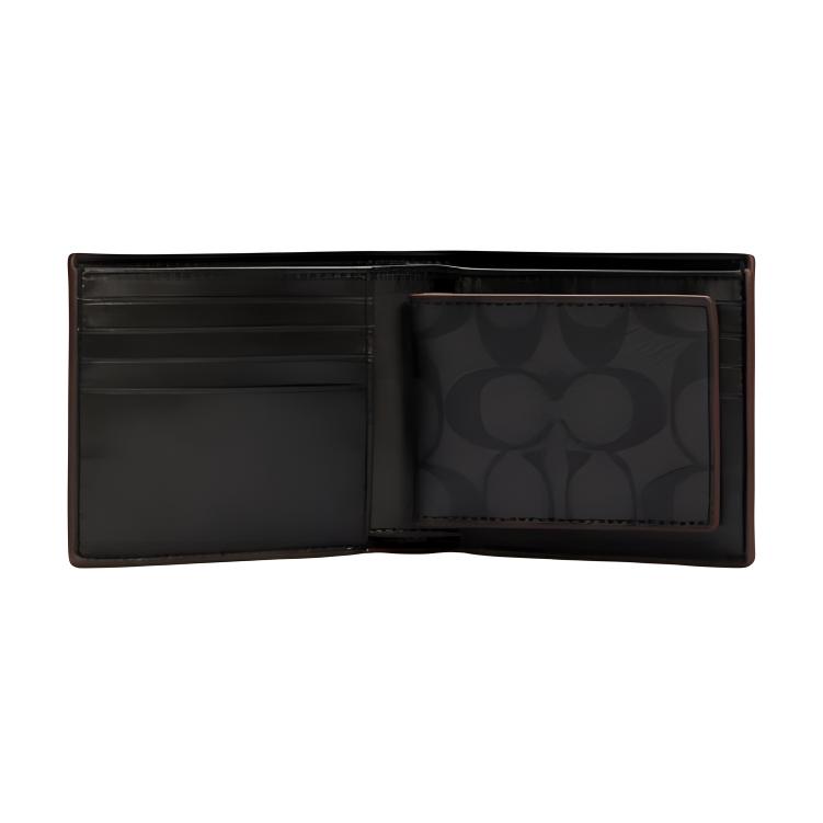 Coach Classic Monogram Three-In-One Leather Card Holder Keychain Wallet Men Wallets Black F4134-6N3A