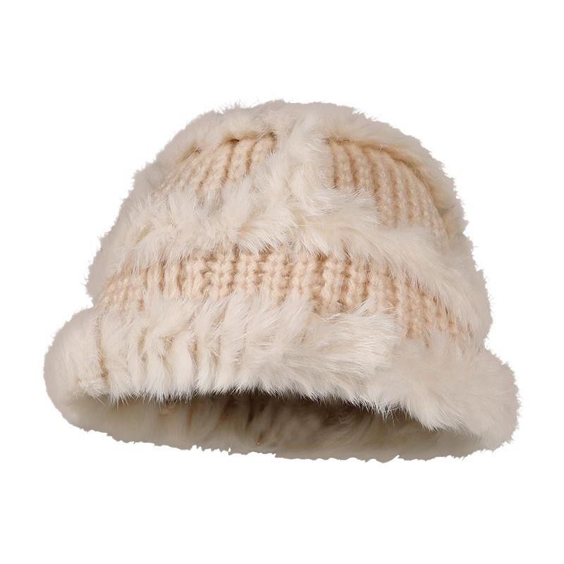 Rabbit hair knitted hat children's autumn and winter new big head circumference ear protector wool hat loose thickened warm fisherman basin hat tide