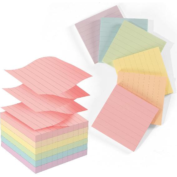 Pop Up Sticky Notes Lined 3x3 inch,12 Pad Easy to Post Sticky Notes with Lines, 600 Sheet, Pink Purple Blue Yellow Green Orange Color, Office