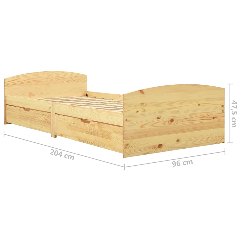 Solid Wood Bed with 2 Drawers Pine Wood 90x200 Cm