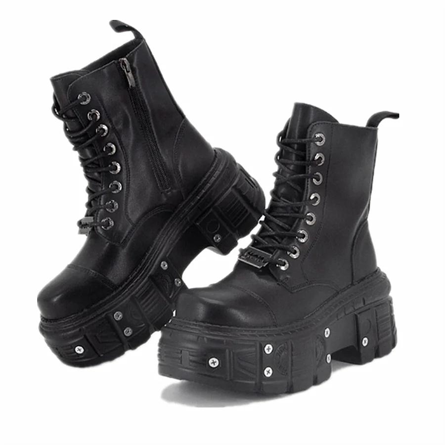 Punk Style Damenstiefel Schnürstiefel Absatzhöhe Plateauschuhe Frau Gothic Stiefeletten Metalldekor Mann Frau Sneakers