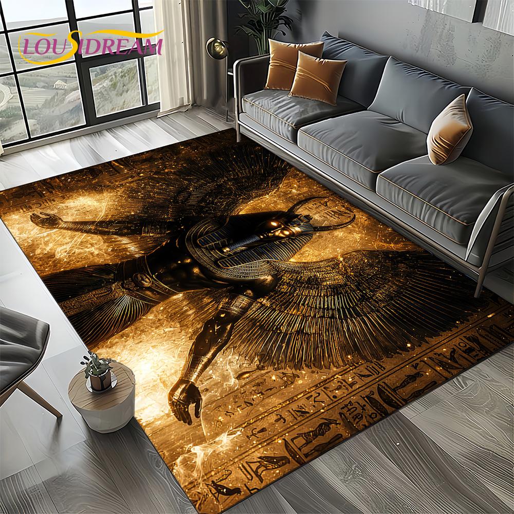 2025 Ancient Egypt Death Anubis Pharaoh Horus Mythology Carpet Rug for Living Room Bedroom Home Sofa,Area Rug Non-slip Floor Mat