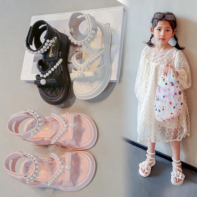Mädchen Sandalen High Top Klettverschluss Kinder Prinzessin Schuhe Süße Schleifen Perlen 2025 Sommer Neu Kinder Strandschuhe Offene Zehen Weiche Sohle