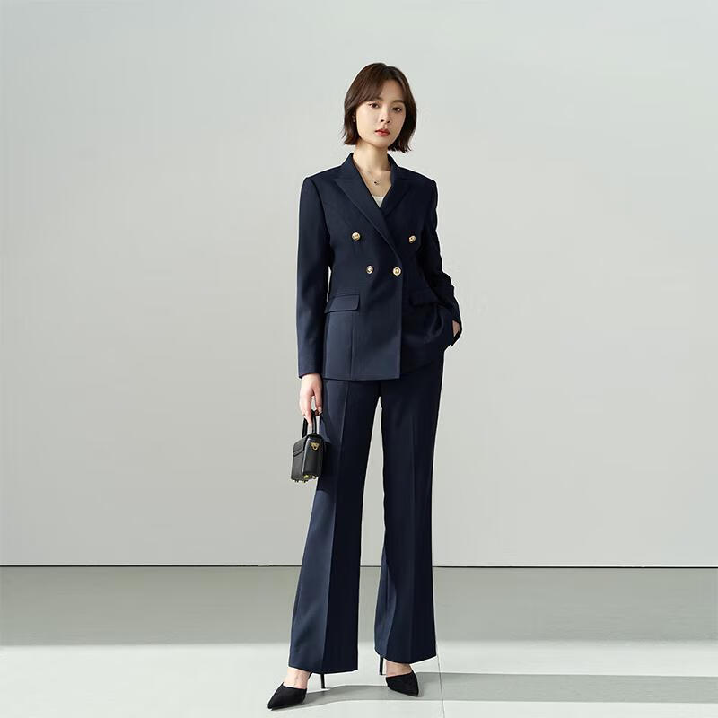 Women's Petite Professional Suit Set with Flared Trousers