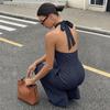 TIFICY Women's Fashion Casual Summer Spring Stripe Print Sleeveless Hanging Neck High Waist Trousers Jumpsuits & Rompers