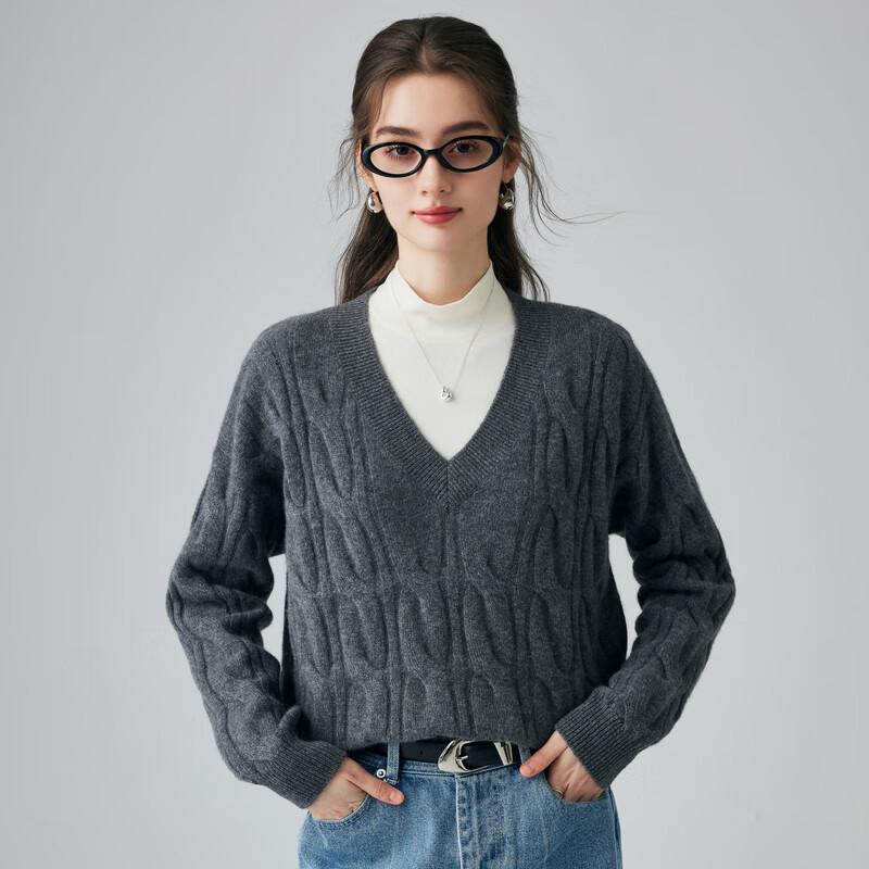 

PALUOPO Женский кашемировый свитер с V-образным вырезом и 3D-кабельным узором L