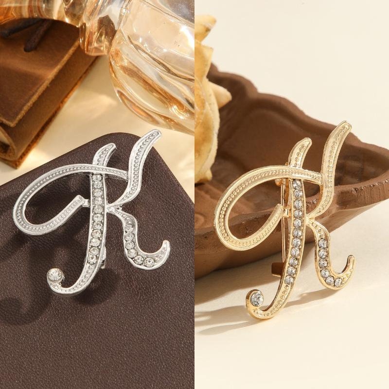 2Pcs  Full  Encrusted Gold And Silver Alphabet Letter Brooches Pins Minimalist Clothing Jewelry Accessory