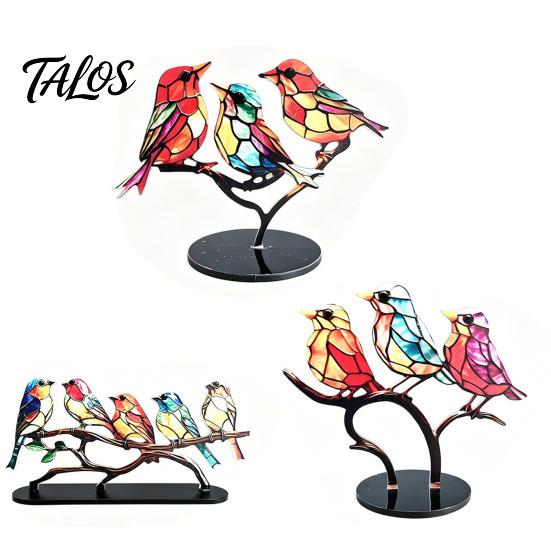 Decorative Accents for Coffee Table Acrylic Birds On Branch Desktop Ornament, Colorful Stained Glass Style Bird Lifelike Hummingbird Sculptures