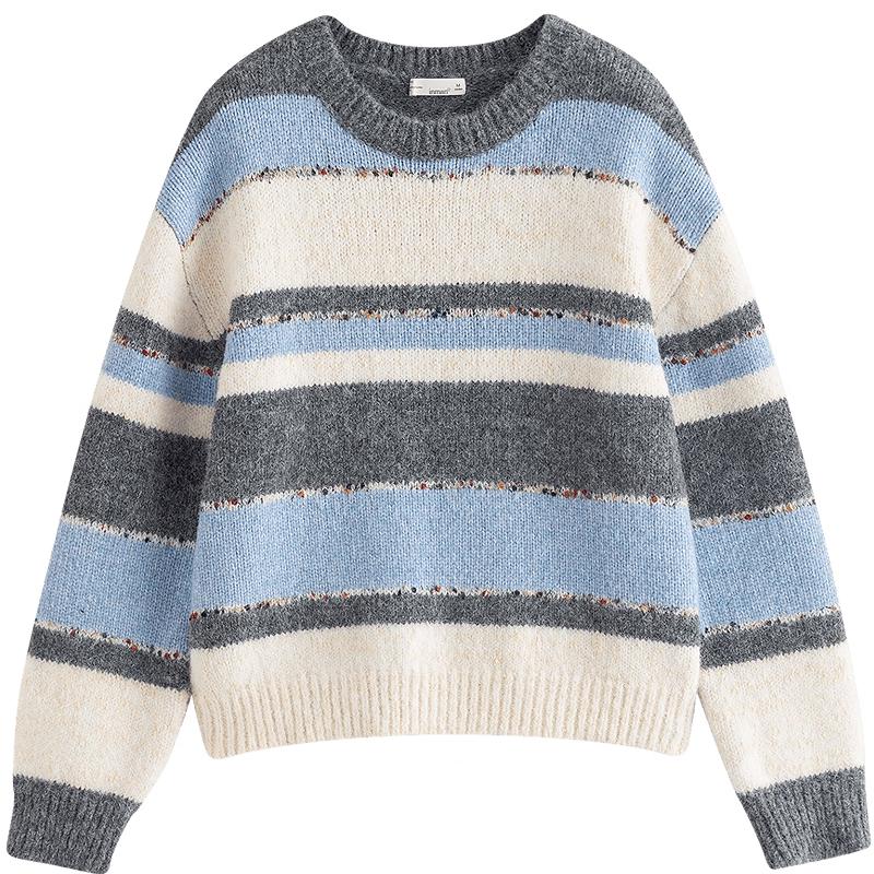 

INMAN Women s Striped Round Neck Sweater S