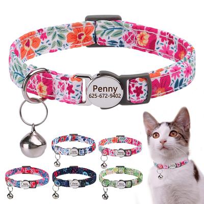 Personalizovaný tištěný obojek pro kočky Nastavitelné obojky pro štěňata pro kotě s vyrytým ID jmenovkou Bell Anti-Los Cats Collars