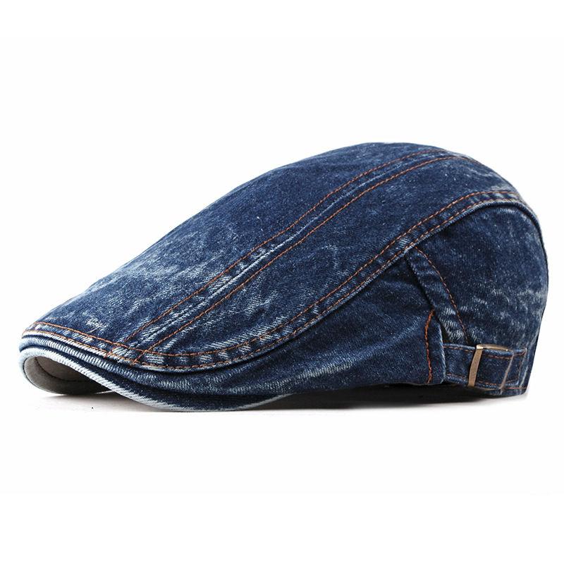 Vier Jaargetijden Denim Effen Newsboy Petten Mannen Gewassen Platte Vizierpet Vrouwen Schilder Baret Hoeden 16 55-61cm adjustable gray