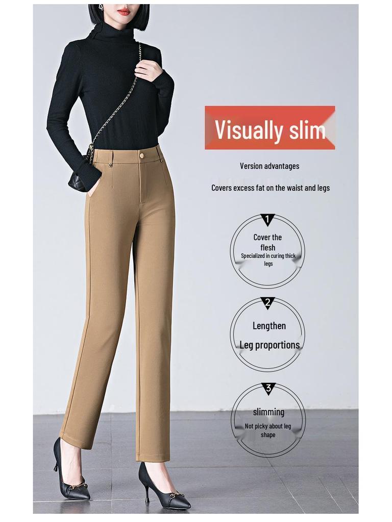 Damen High-Waist Stretch Baguettehose: Baumwollmischung Straight-Leg Zigarettenhose, Frühling 2025 Freizeitkleidung für Mütter mittleren Alters.