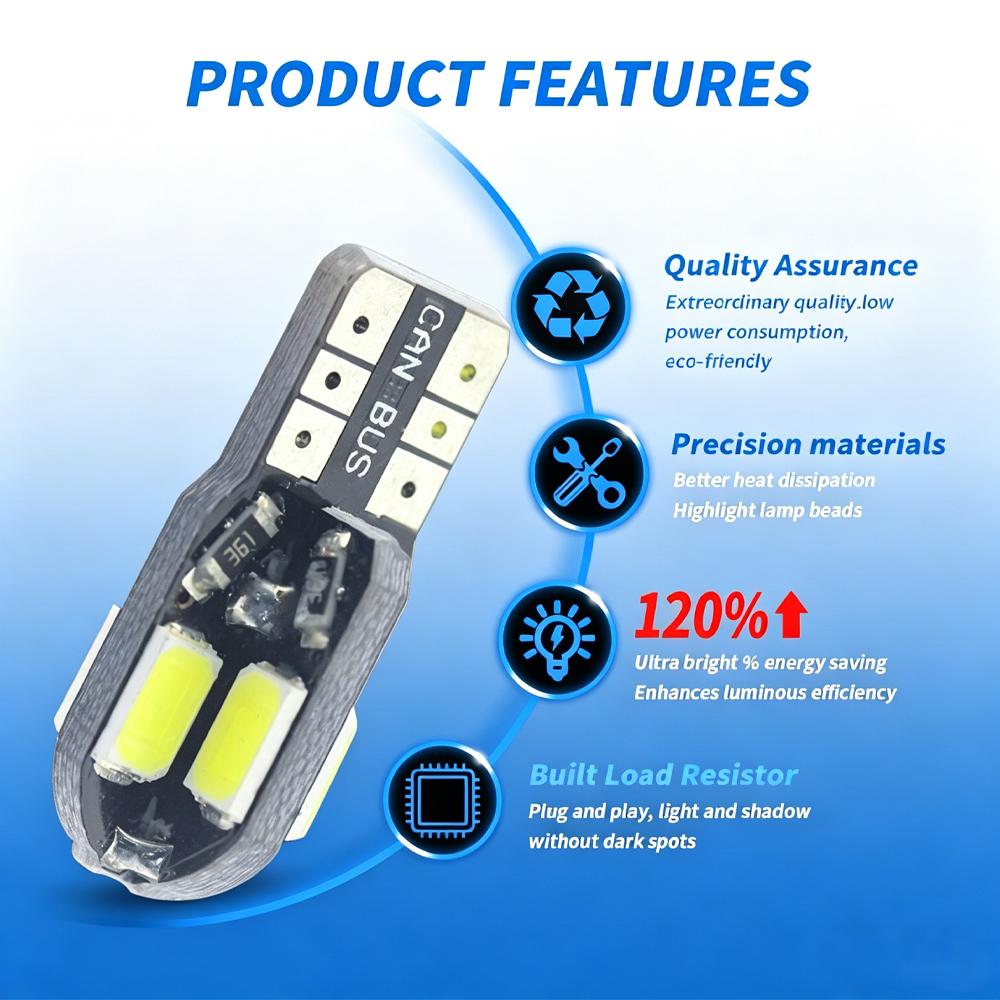 10pcs T10 W5W 194 LED Bulbs CANBUS No Error 12V 5W High Lumen Car Interior Side Marker Light 3030 SMD White Amber Red Bulbs 7