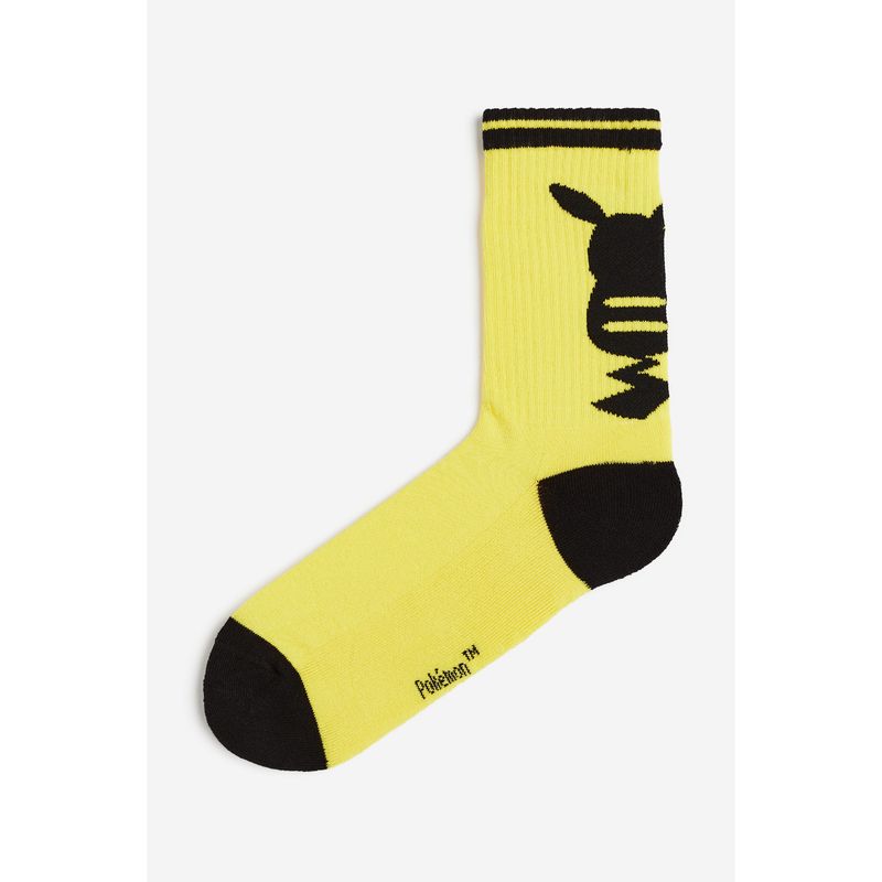 

[Серия Bao Ke Meng] Мужские носки HM Мягкие хлопковые смесовые тонкой вязки гольфы 1072353 Yellow/Pokemon 23-24