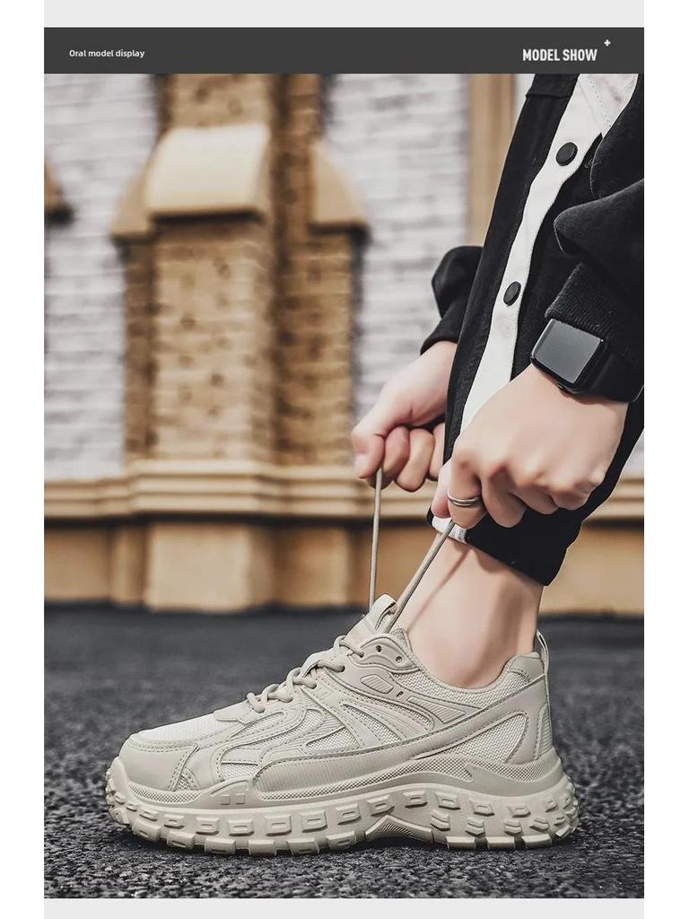 Men's Black Breathable Work Shoes - Summer Wear-Resistant Construction and Running Sneakers.