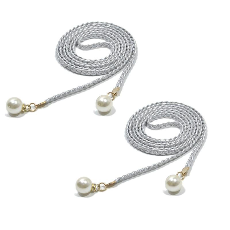 2Pcs Fashion Woven Waist Rope Adjustable Laceup Waist Belt with Pearls Decors for Women Dresses and Skirt All Matching