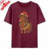 Lovely Christmas Horse Pattern Printed TShirt Christmas Hat Cotton Tshirt Unisex Unisex Classic Cute Horse Graphic T Shirts Tops
