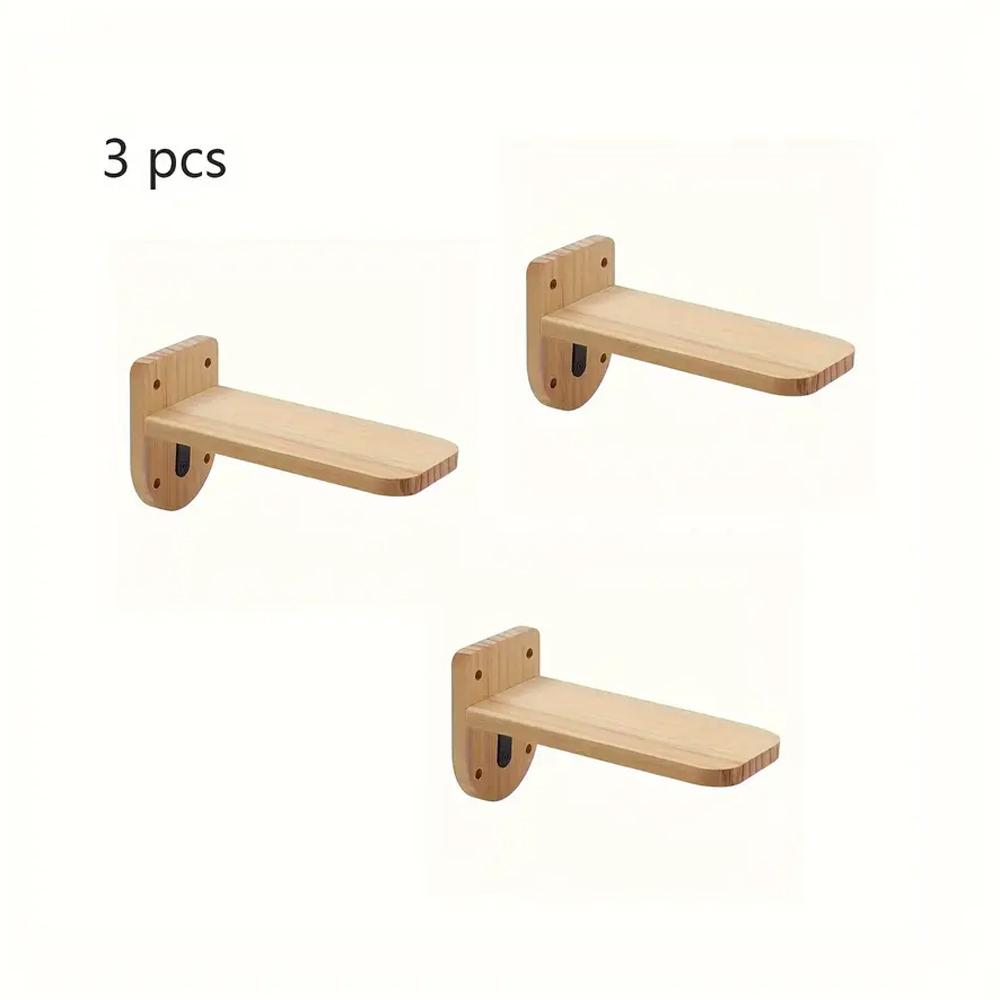 Set of 3 Natural Wood Cat Wall Floating Steps Ladder Stairs Wall Mounted Wooden Cat Furnitures Climbing Shelves and Perches