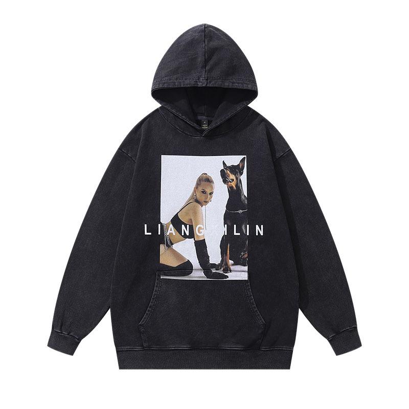American Trendy Brand Hooded Sweater Retro Skull Print Washed Old Oversize Jumper Top