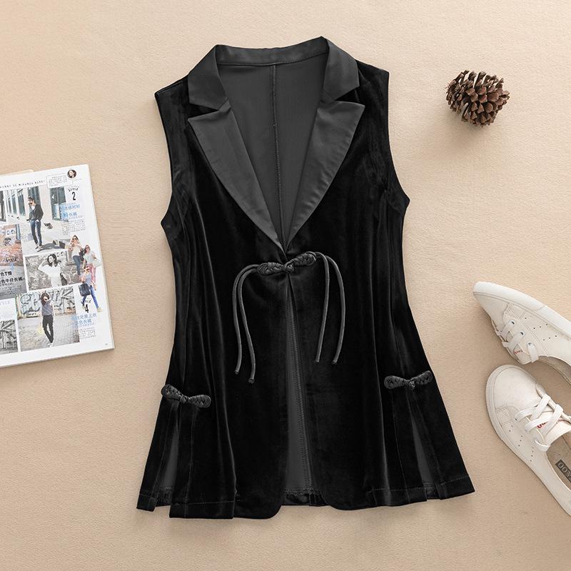

Women s Retro Velvet Vest with Frog Button - Plus Size, Spring/Autumn Style 2XL [125-135 lbs recommendation]