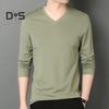Men Fall Spring Top V Neck Long Sleeves Pure Color Slim Fit Thin Pullover T-shirt Daily Wear Sport Homewear Clothes