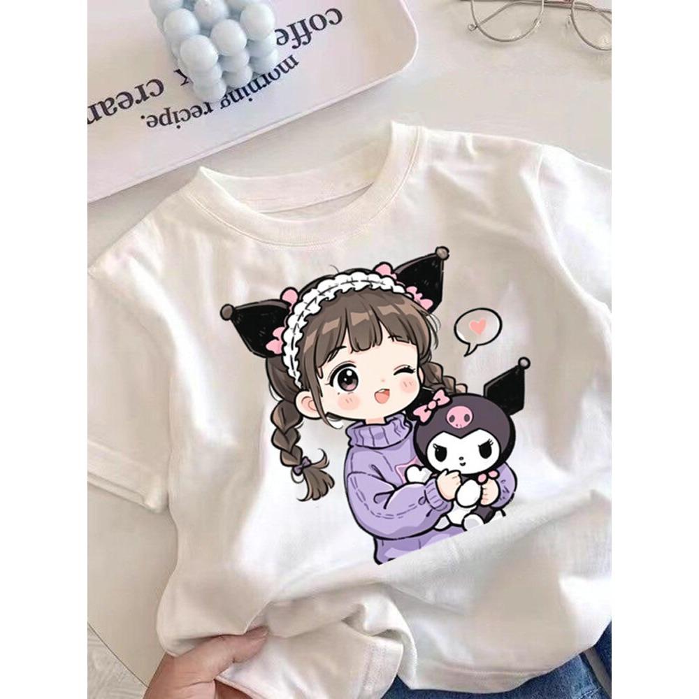 Kurumi girls' short sleeved T-shirt, cute cartoon short sleeved summer children's top, round neck printed T-shirt