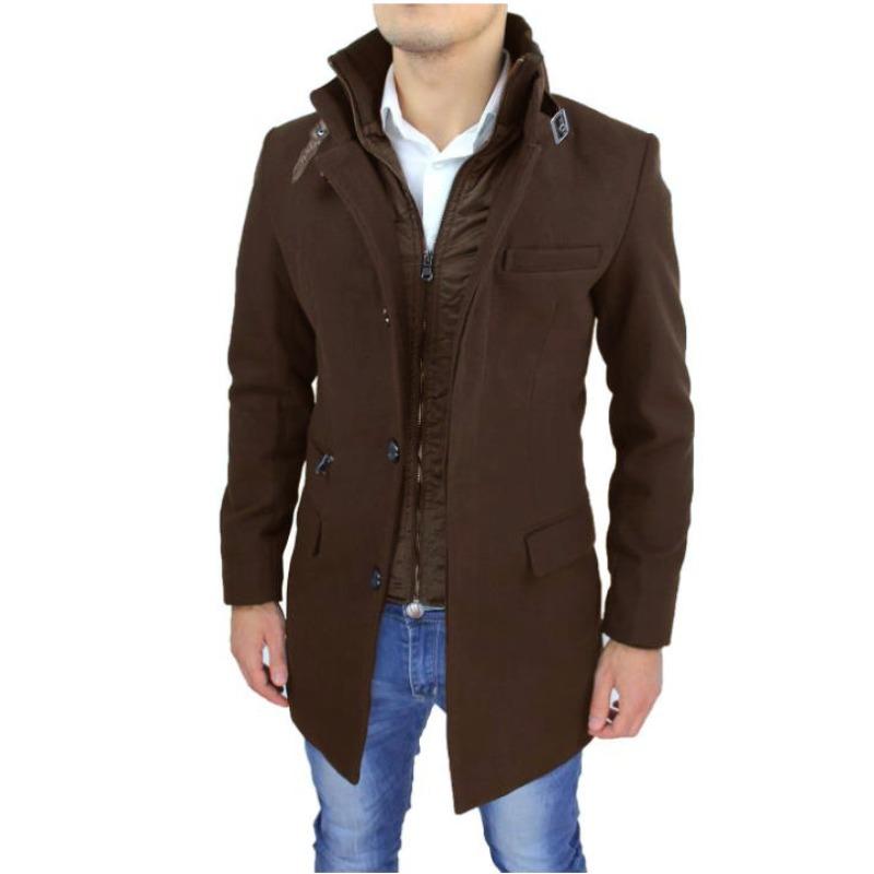 

Поддельное шерстяное пальто из двух частей с застежкой-молнией и прошитым воротником большого размера для мужчин 2XL