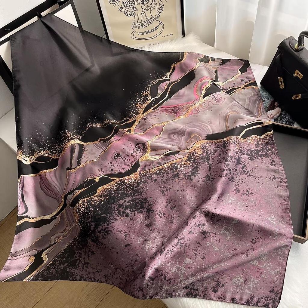 Women's Retro Fashion Mulberry Silk Feel Square Scarf - Summer Faux Satin, Sun Protection, 90cm