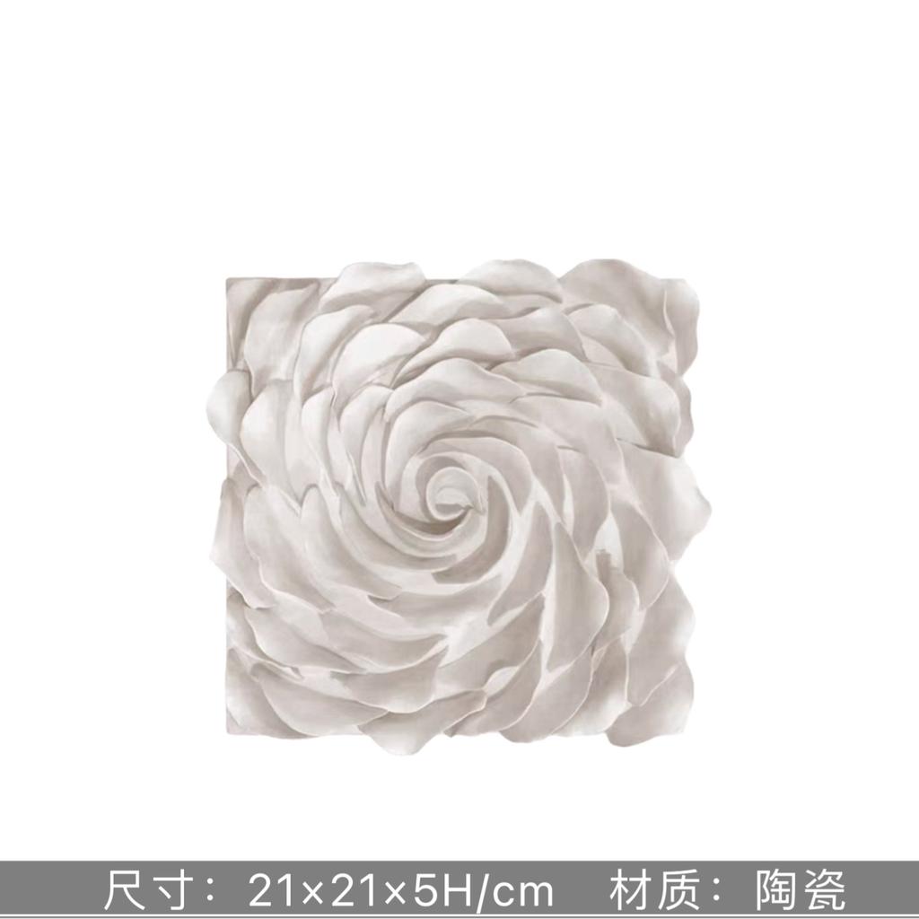 Ceramic Square White Flower Painting Creative Living Room Decoration Ceramic Petal Painting Interior Decoration Background Wall