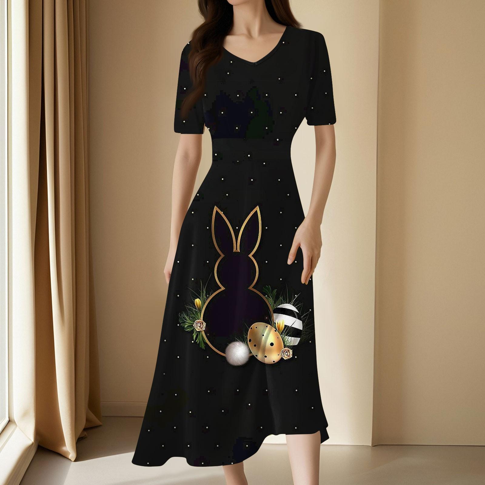 

Женское повседневное модное длинное свободное платье с v-образным вырезом и коротким рукавом на талии XL чёрный