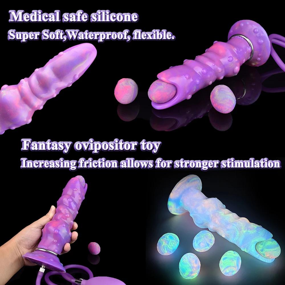 Silicone Anal Plug Luminous Ovipositor Lay Eggs Anal Dildo with Granular Surface Vagina Balls Adult Sex Toy for Woman Men