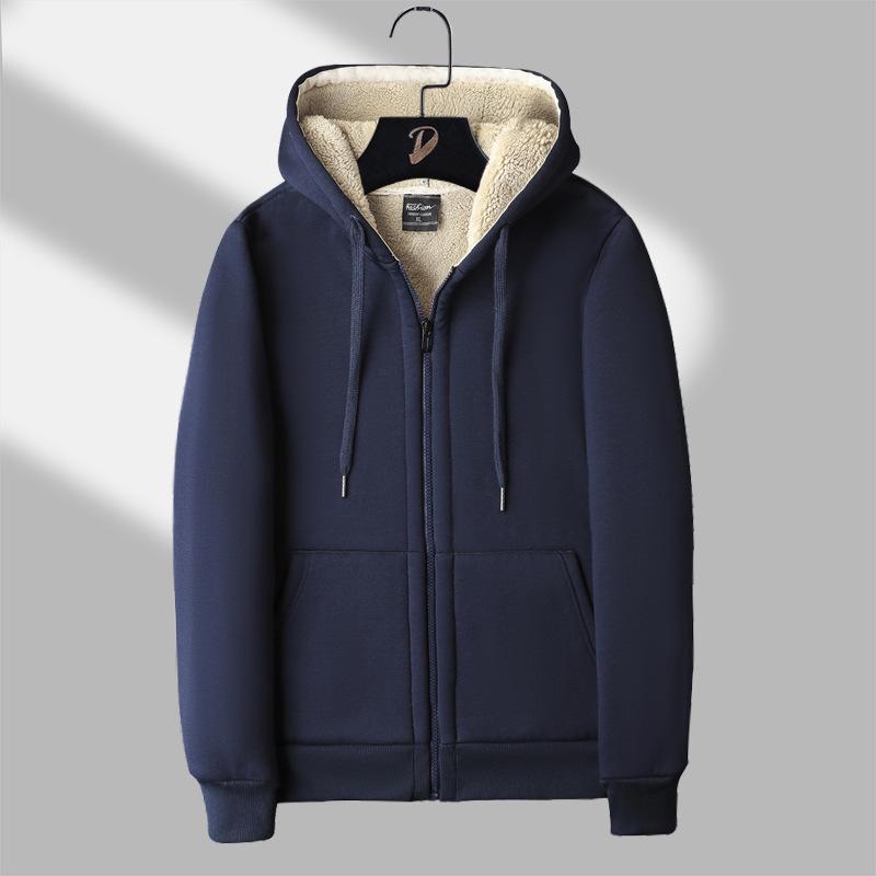 Men's Plush Lamb Fleece Hooded Sweatshirt - Thick, Loose, Warm Cardigan for Autumn and Winter Sports Leisure