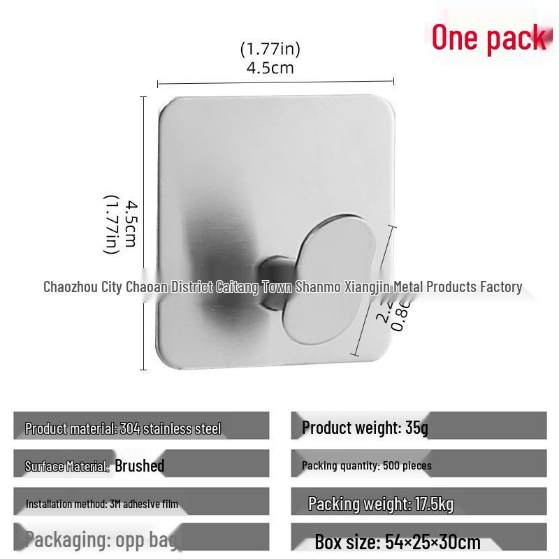 Stainless Steel No-Drill Adhesive Hook for Bathroom/Kitchen – Black