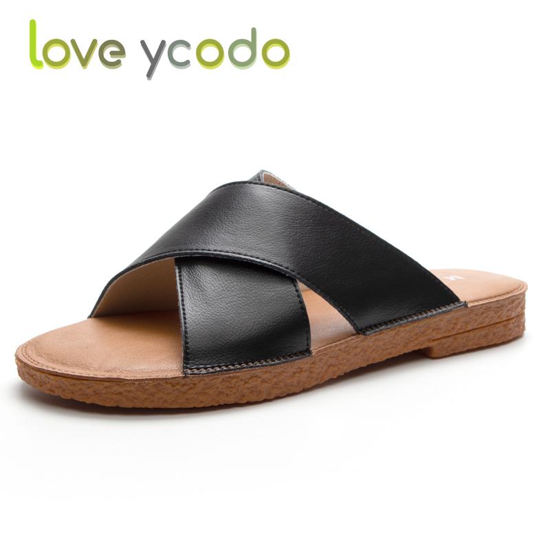 

Летние женские и студенческие тапочки из натуральной кожи бренда Love Ycodo, размер 35–43 36 чёрный