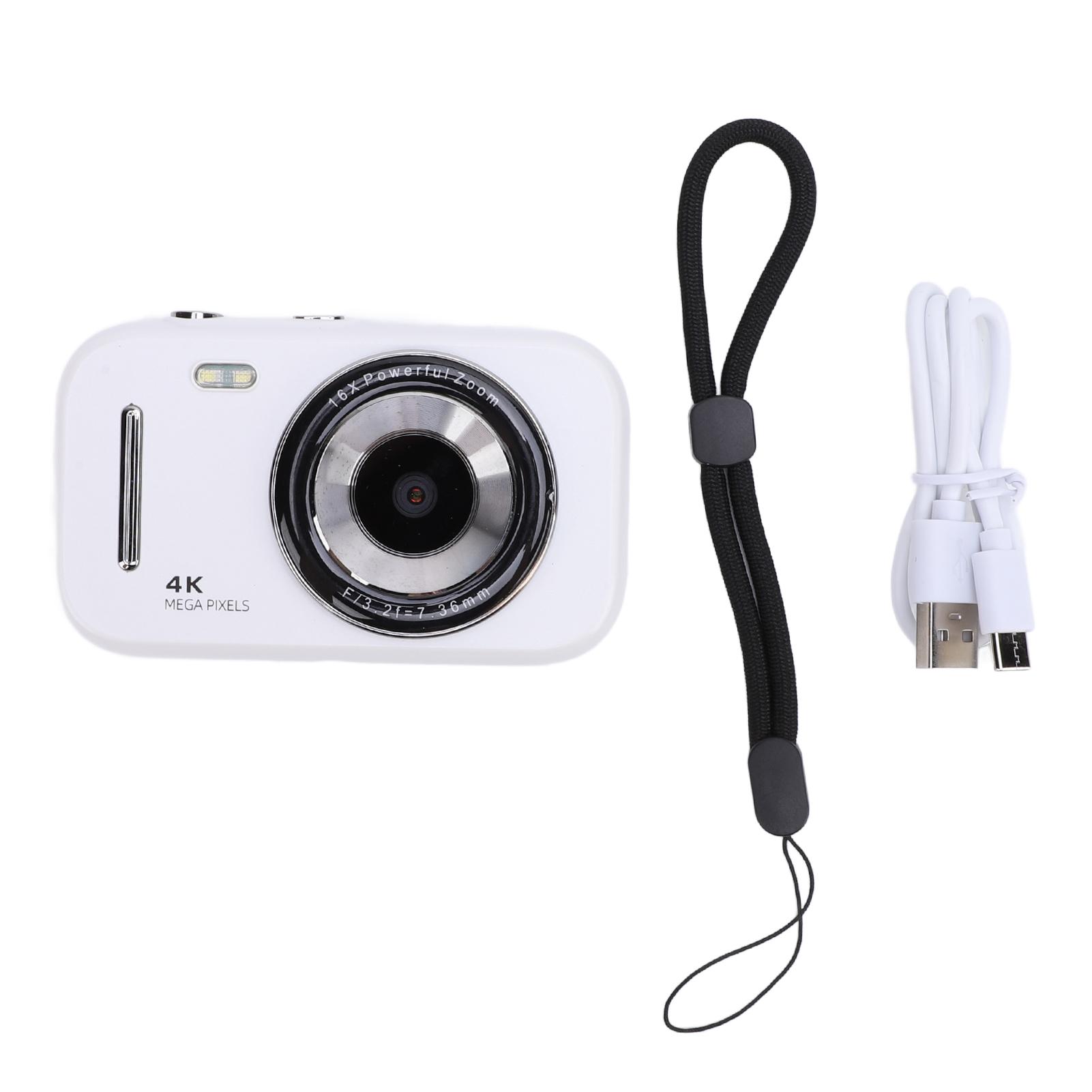 

Детская цифровая камера 2,8 дюйма, 16-кратный зум, перезаряжаемая портативная 48-мегапиксельная камера для детей, видеорегистратор 4K White