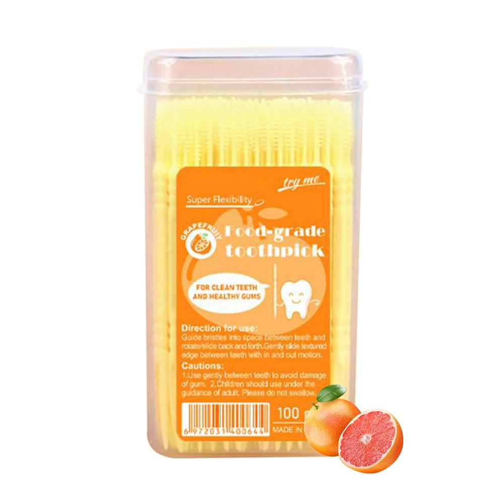 

100pcs Flavored Toothpicks 2-Tip Teeth Cleaning with Soft Bristles for Stain Remover Mouth Care Hotel Restaurant Camping Supplie бежевий