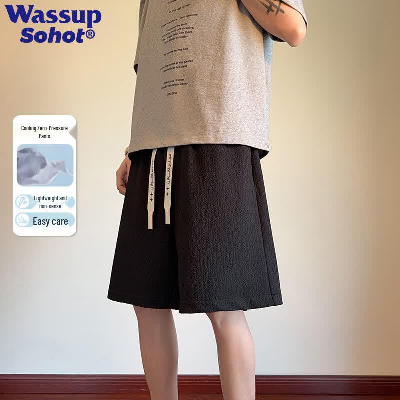 Wassup Sohot Men s Textured Stripe Ice Silk Loose Casual Shorts 2XL
