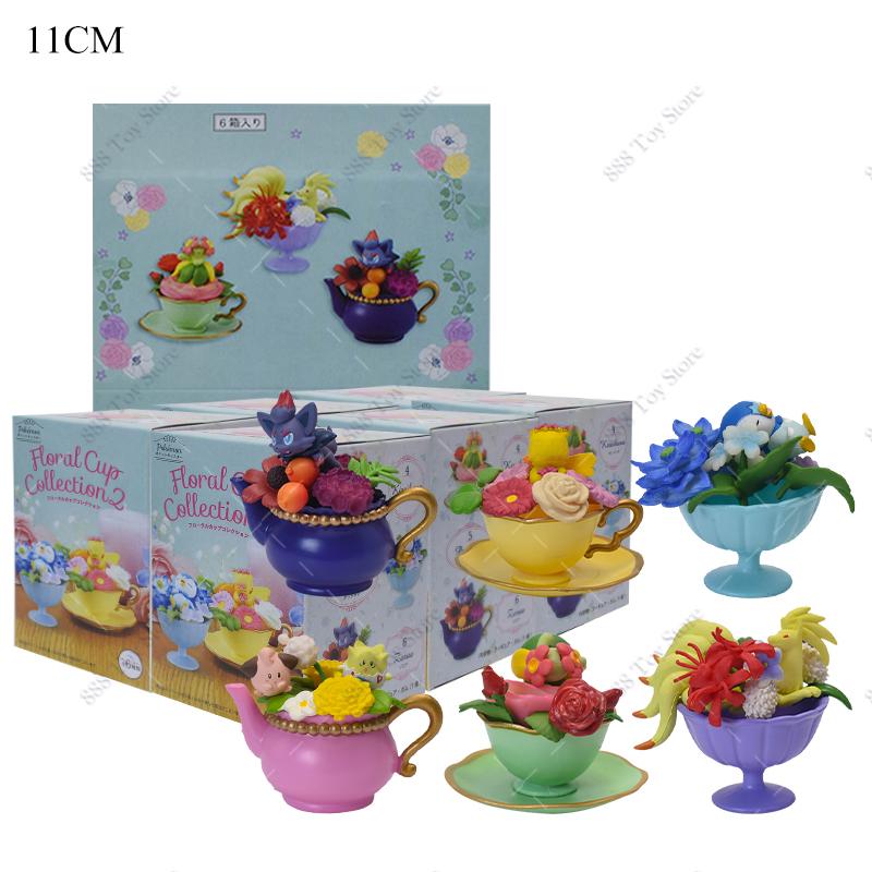 6Pcslots  Anime Figure Set Elf Ball Eevee Teacup Garden Succulent Plants Action Model Perfume Bottle Doll Toy Kids Gifts