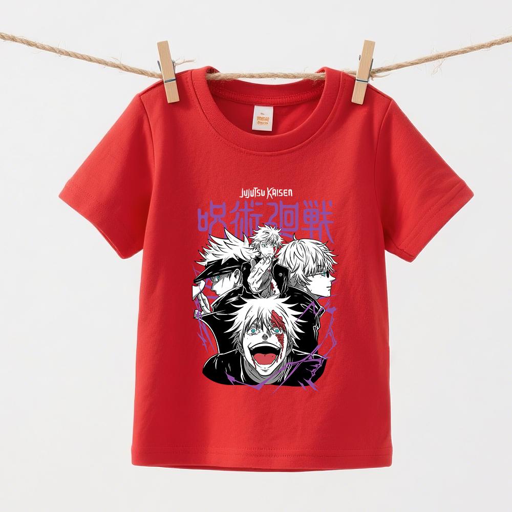 Jujutsu Kaisen Gojo Anime Print Baumwoll-T-Shirts für Jungen Mädchen Kinder Kurzarm Sommer-T-Shirt Lässig Tägliche Kleidung