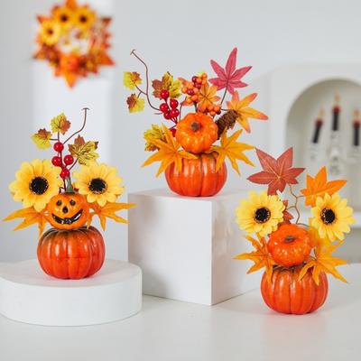Maple Leaf Simulation Pumpkin Happy Halloween Day Harvest Festival Maple Leaf Ornaments DIY Home Decoration