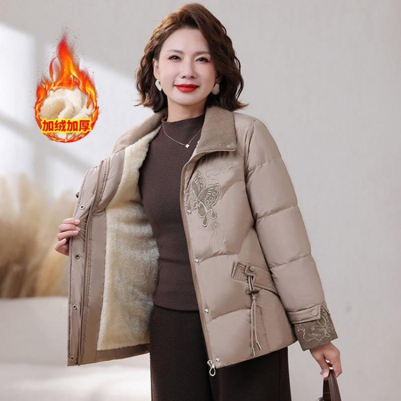 Casual Short Padded Jacket Winter Middle-aged and Old Women's Clothing Versatile Disc Buckle Velvet Padded Jacket Large Size Mother Clothing