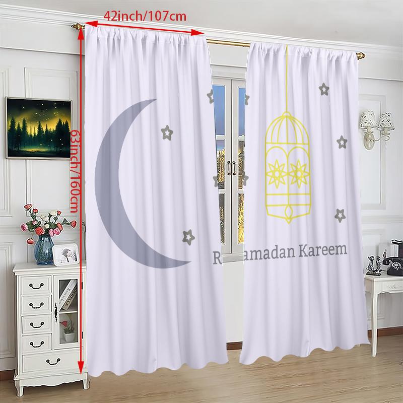 Eid Al Fitr Islamic Muslim Ramadan Curtain Living Room Bedroom Decorative Curtains Set Of 2 Made Polyester Decor