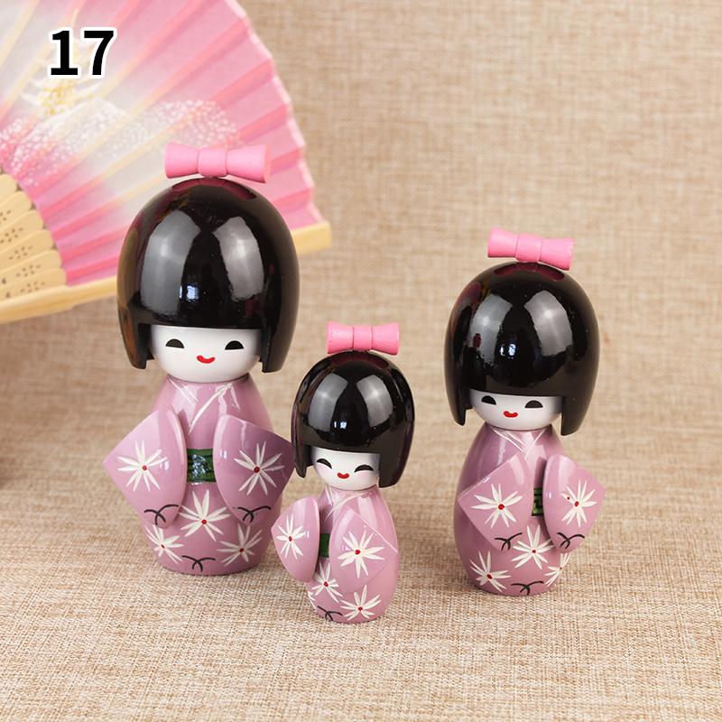 3Pcs/Set Japanese Geisha Kimono Figurine Asian Kokeshi Girl Statue Figure Toy Wooden Traditional Oriental Decor Ornaments