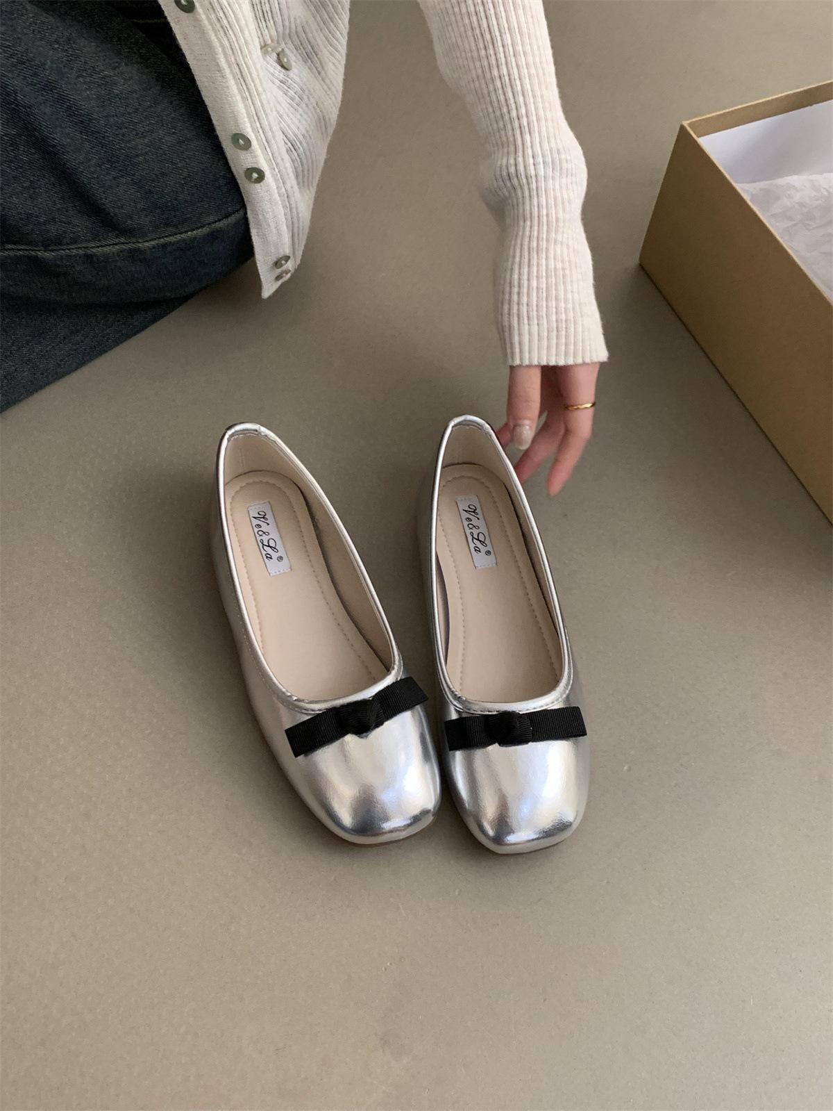 

Неглубокие одинарные туфли женские весна и осень новые красные туфли французские вечерние бризы нежные феи плоские шапочки-бини 40 серебряный