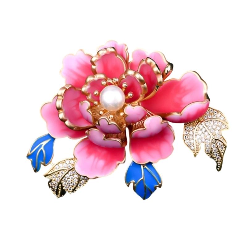 Dateless Peony Inspired Brooch Pin With Metallic Alloy Base Pearls Embellishment Unique Lapel Pin For Women Outfits